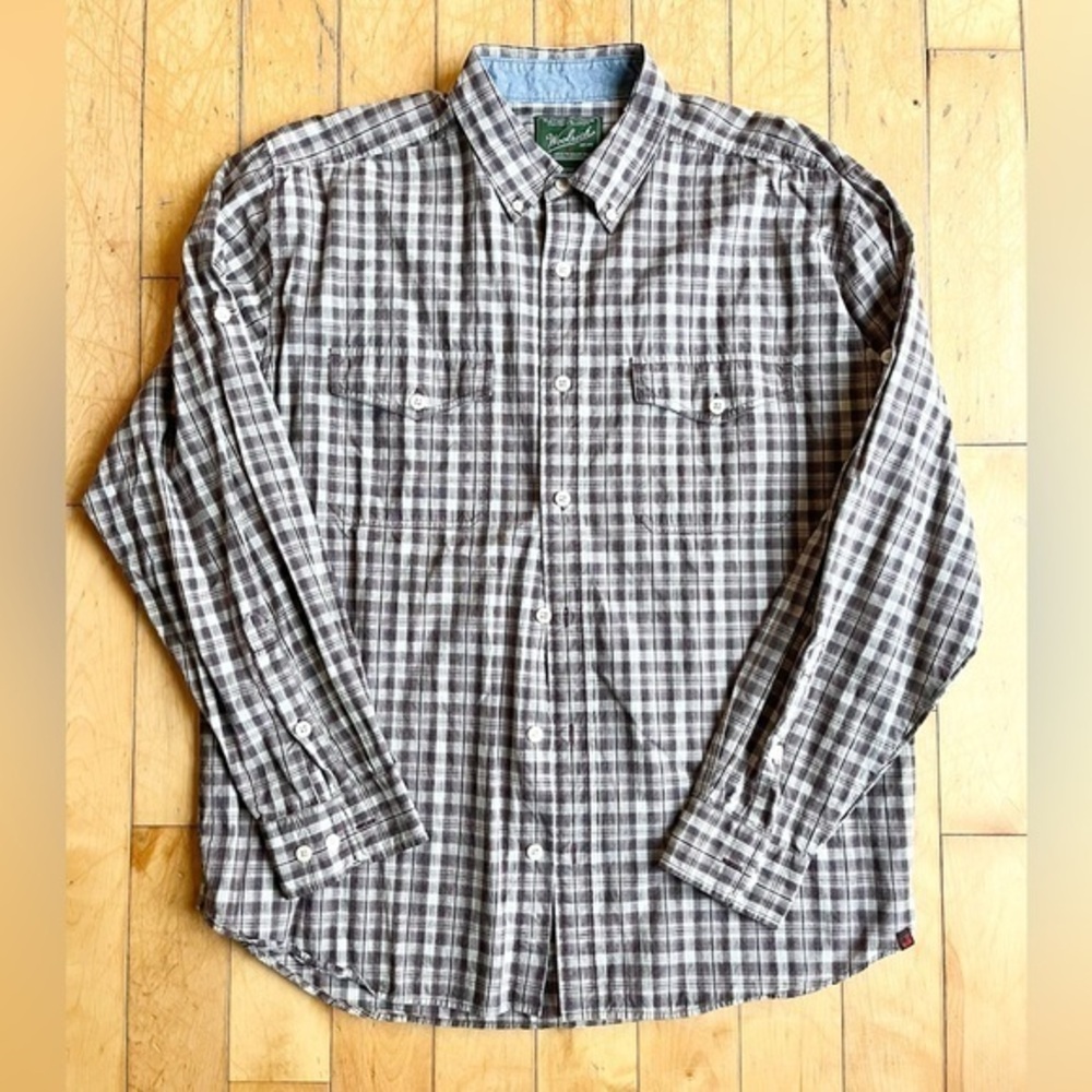 Woolrich Men’s Plaid 100% Cotton Shirt – Dark Mulberry, Size Large.